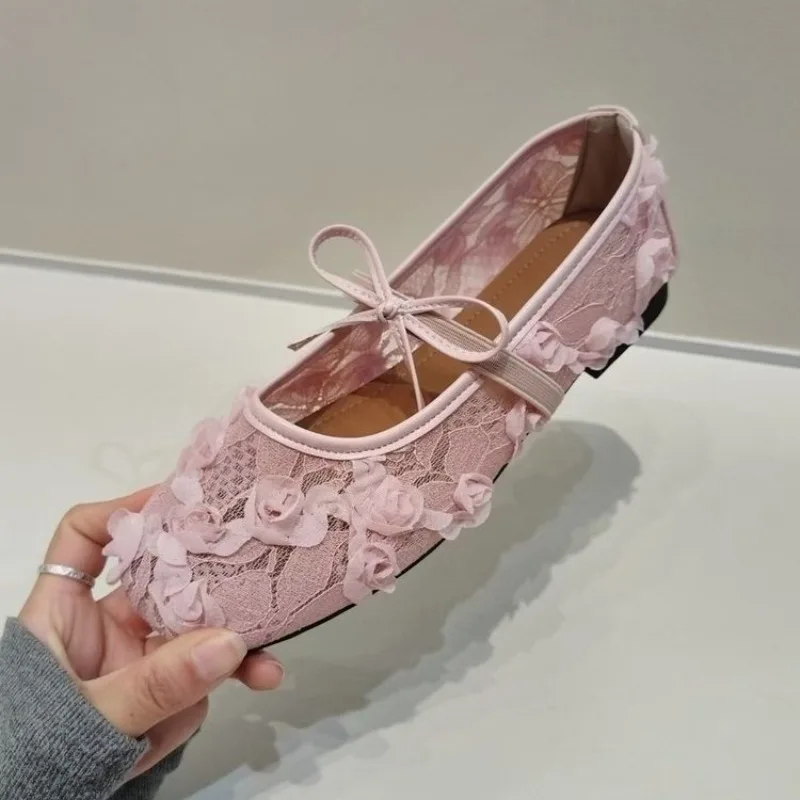 

Flower Women Flats Ballet Shoes Designer Bow Shallow Sandals Summer Walking Soft Shoes 2025 New Elegant Dress Sandalias De Mujer