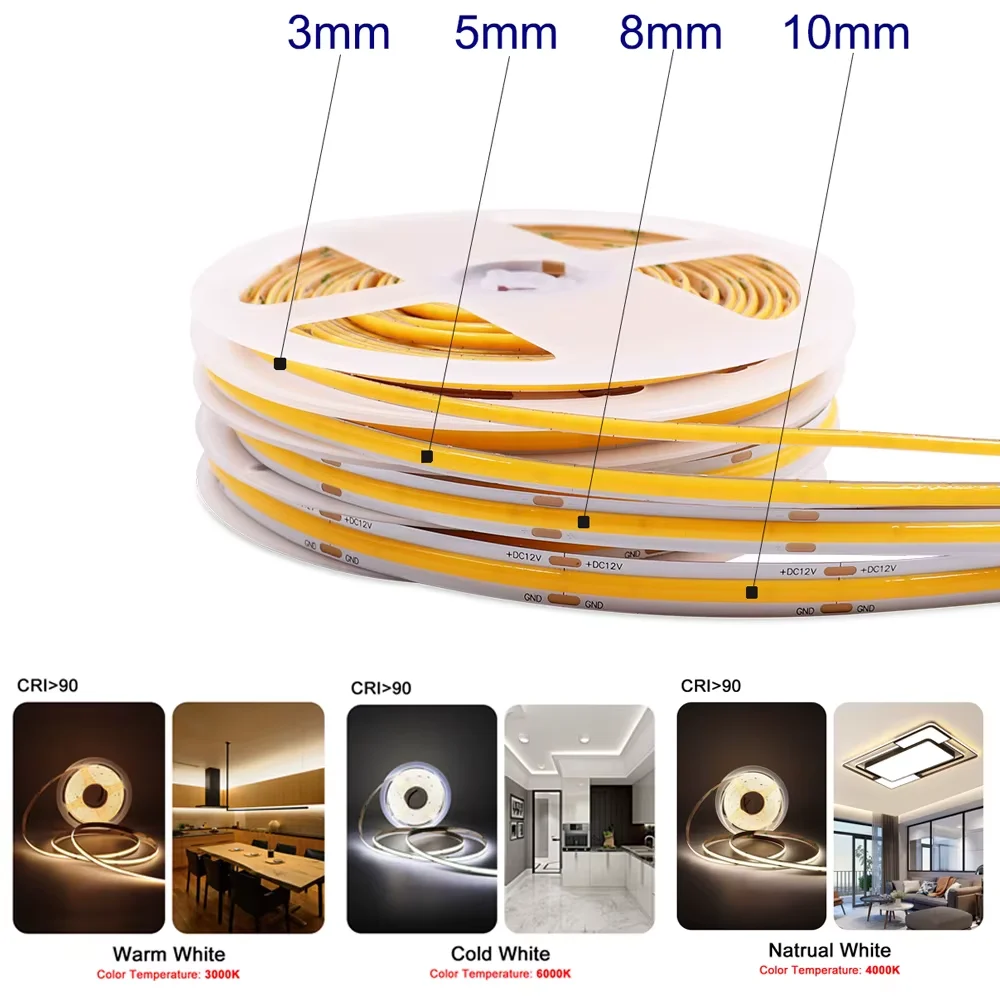 

High Quality Single Color LED Strip 12V 24V Dimmable 3000K 4000K 6000K High Density Flexible 1m 5m 10m LED Tape For Home Decor