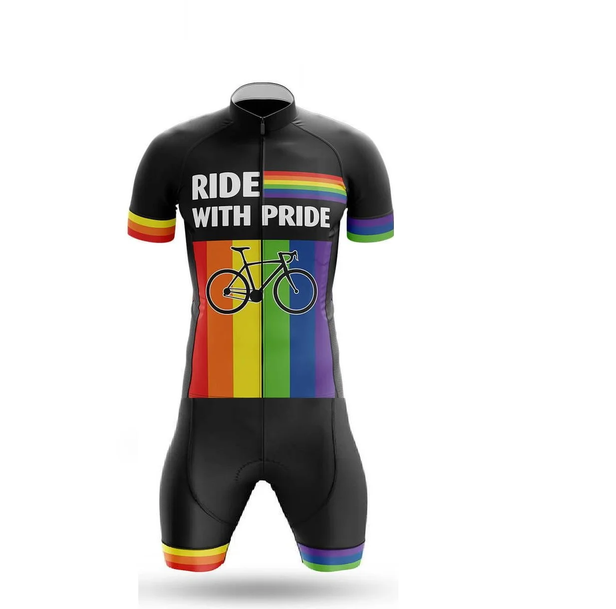 LASER CUT MEN'S CYCLING WEAR CYCLING JERSEY BODY SUIT SKINSUIT WITH POWER BAND Ride With Pride NATIONAL TEAM SIZE: XS-4XL