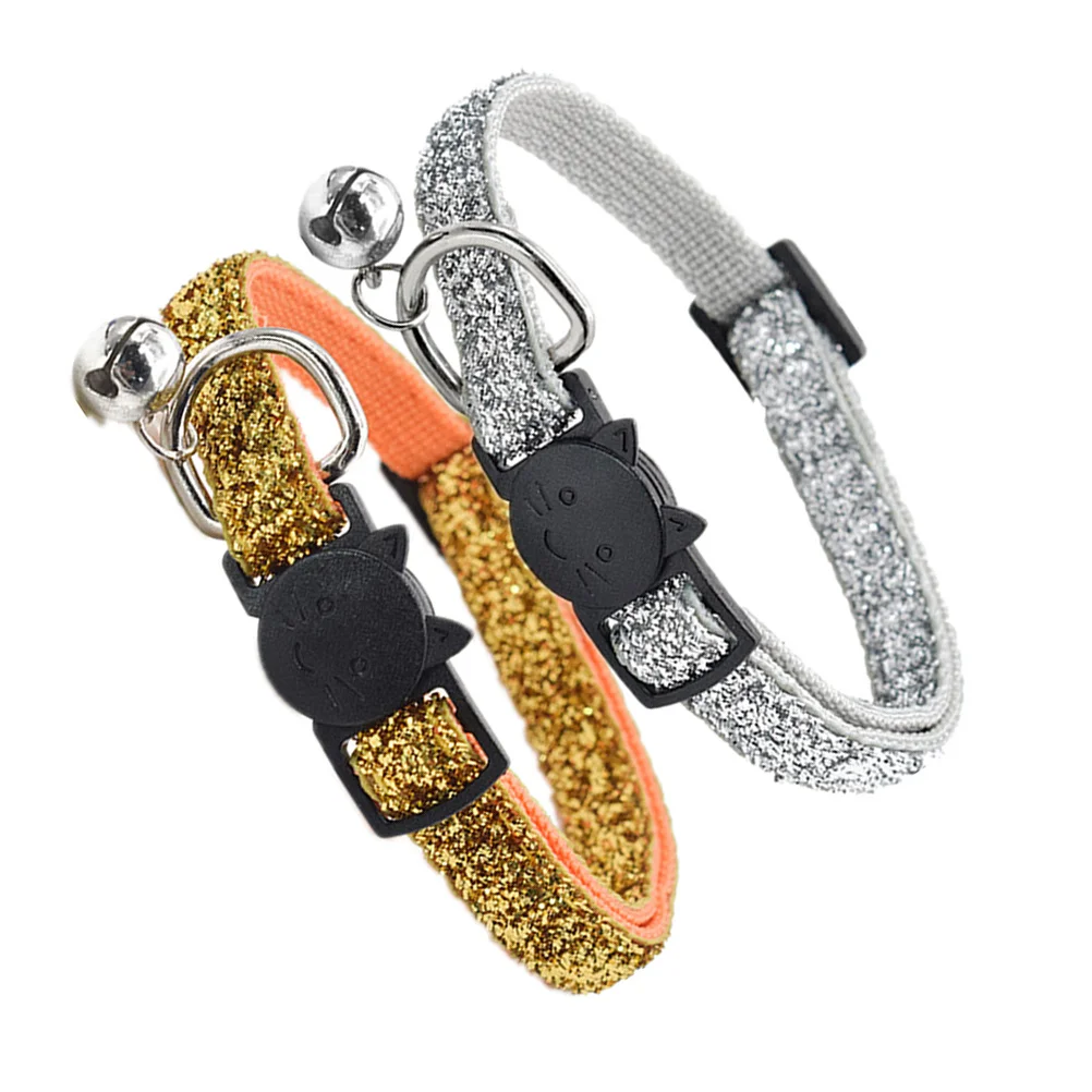 

2pcs Pet Collar Adjustable Dog Cat Collar Fashion Bell Design Sturdy Safety Clip For Kitten Pet Supplies Comfortable Neck Ring