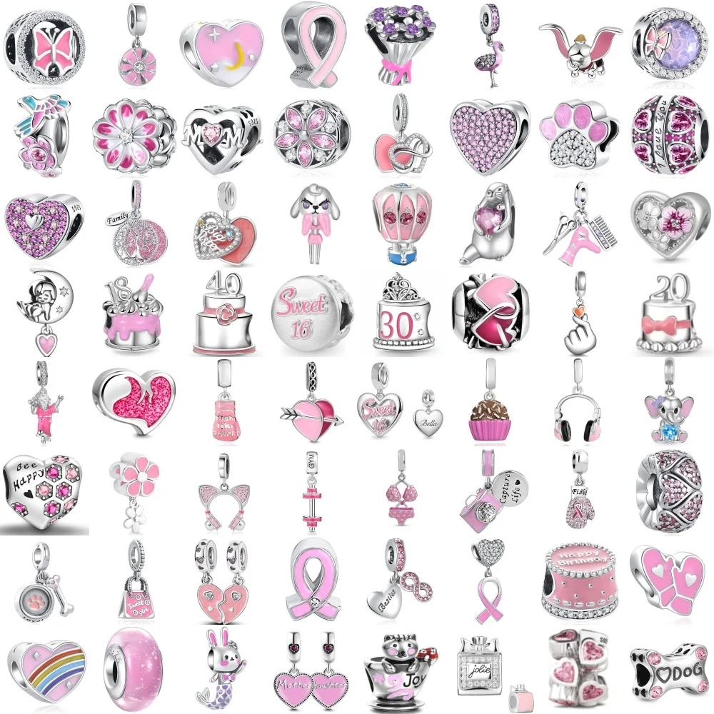 

Новый хит продаж, серебряная розовая сумка 925, торт, подвеска из бисера в форме сердца, оригинальный европейский браслет, аксессуары «сделай сам», изысканные ювелирные изделия