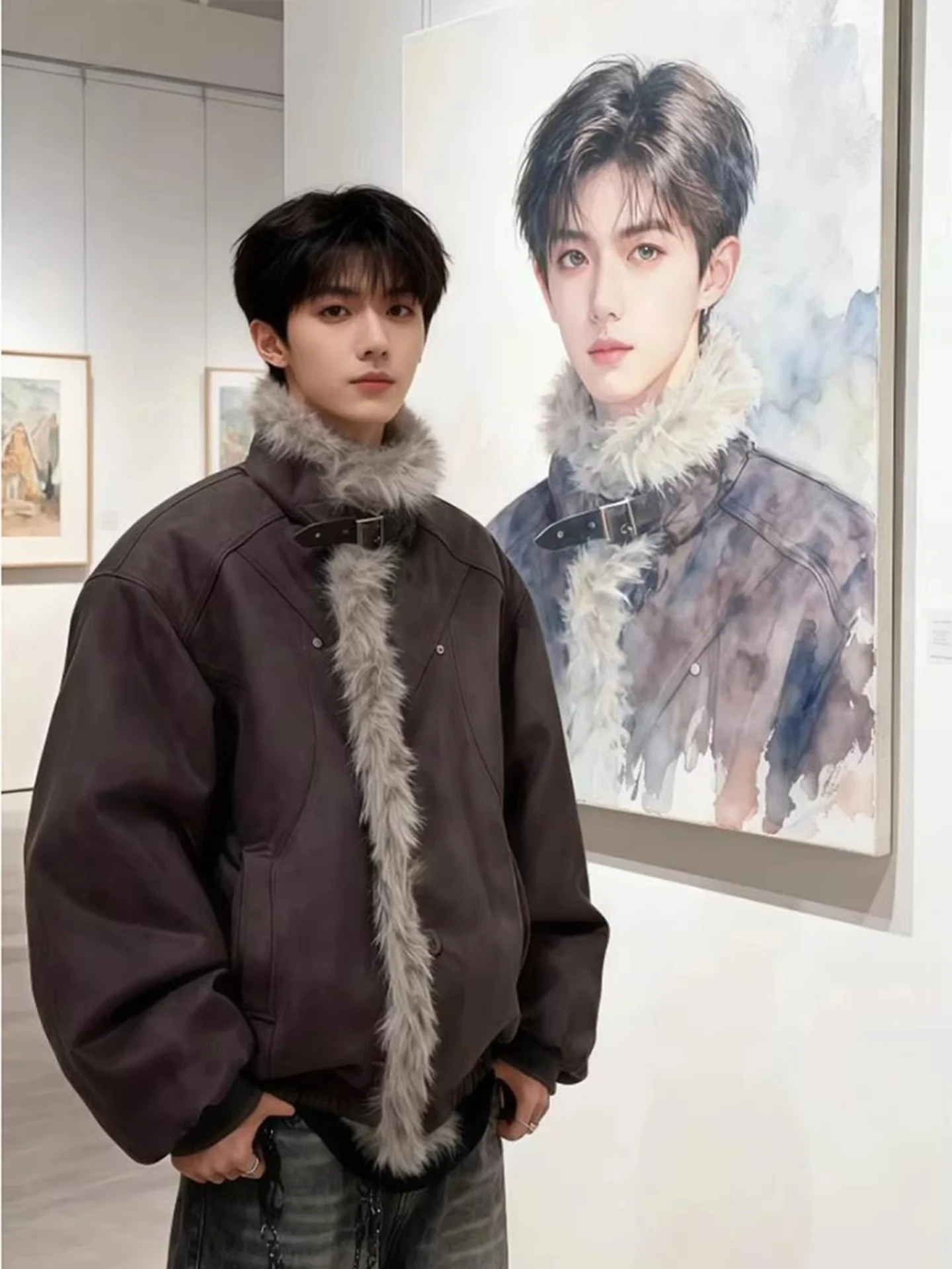 

Мужская зимняя куртка из хлопка и замши Deep ey, теплая рабочая одежда с американским меховым воротником, свободный крой, длинная модель