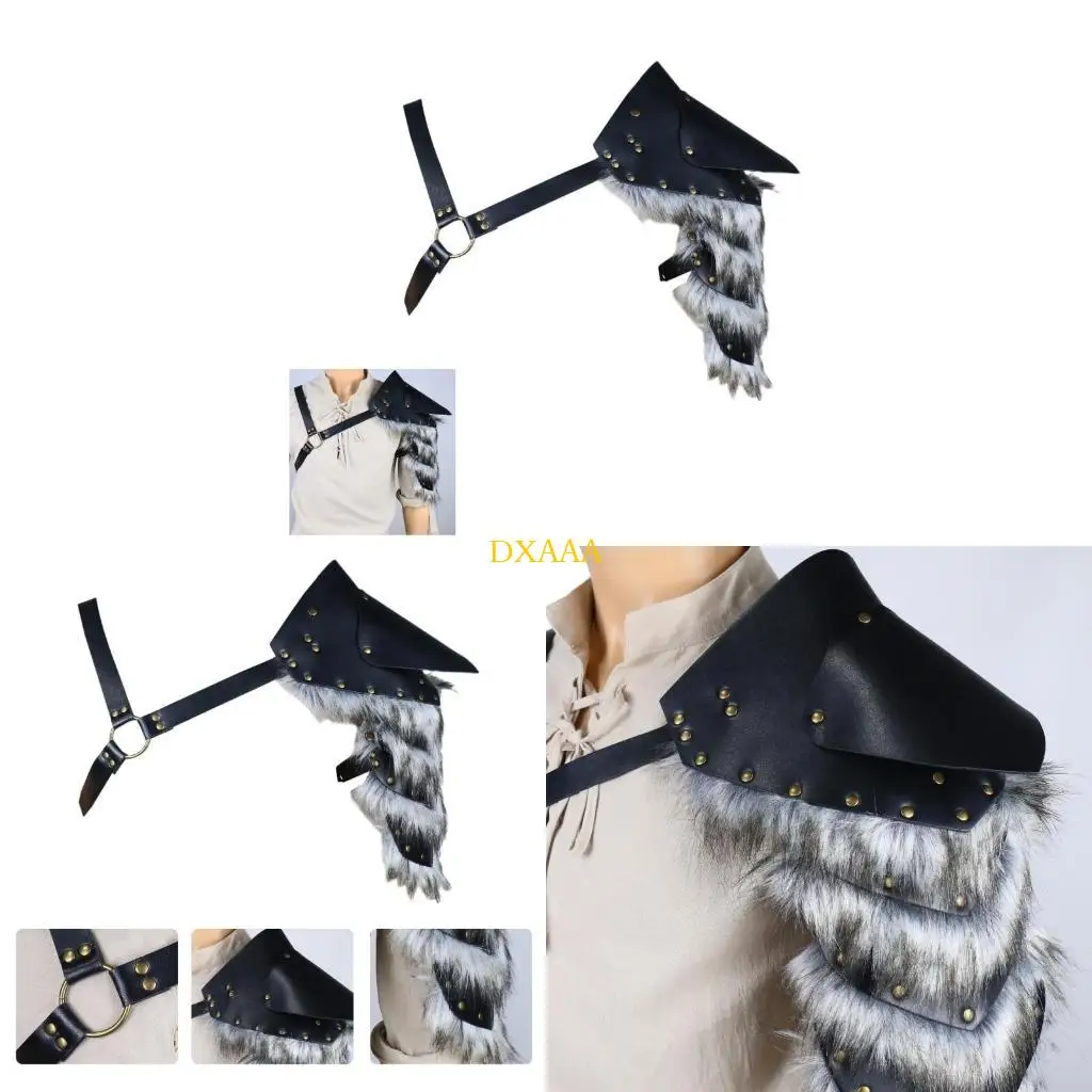 

DXAA Shoulder Furry Trim PU Leather Armors Strap for Men Party and Cosplay Wear