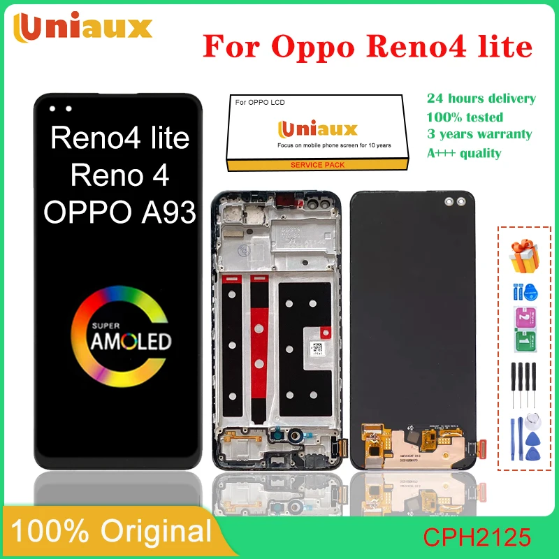 6.43'' Original AMOLED For Oppo Reno 4 lite CPH2125 LCD Display Touch Screen Digitizer Replacement For Reno 4 A93 4G LCD Display