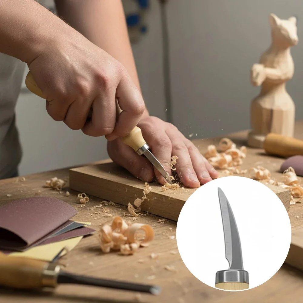 5PC Wood Carving Tools Set with Oak Handle Curved Knife for Arts Crafts Hand Carving Sharp Portable Natural Wood Color view 6