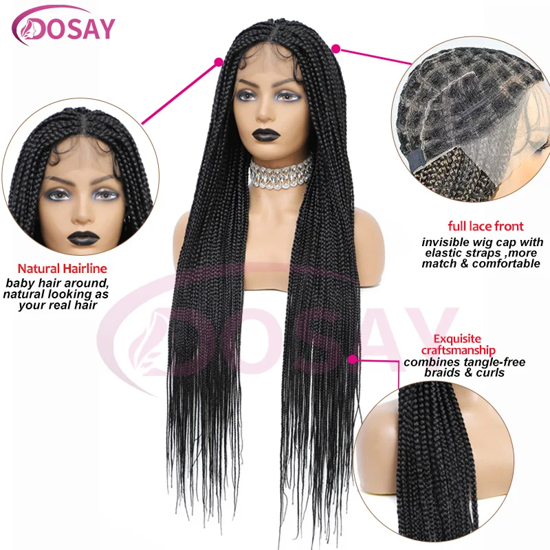 Knotless Box Braided Wigs Synthetic Full Lace Front Handmade Cornrow Braids Long Goddess Small Part Box Braids For Black Women