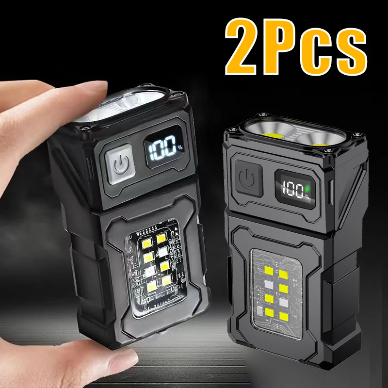 Mini linterna LED recargable por USB, linterna de emergencia COB con cola magnética, luz portátil superbrillante para acampar y hacer senderismo, 2/1 Uds.