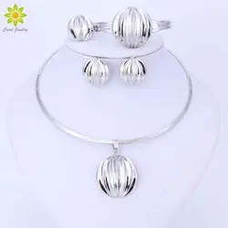 Dubai Jewelry Set Ball Pendant Necklace Earrings Bracelet Ring Silver Color Jewelry Set Women's Wedding Accessories