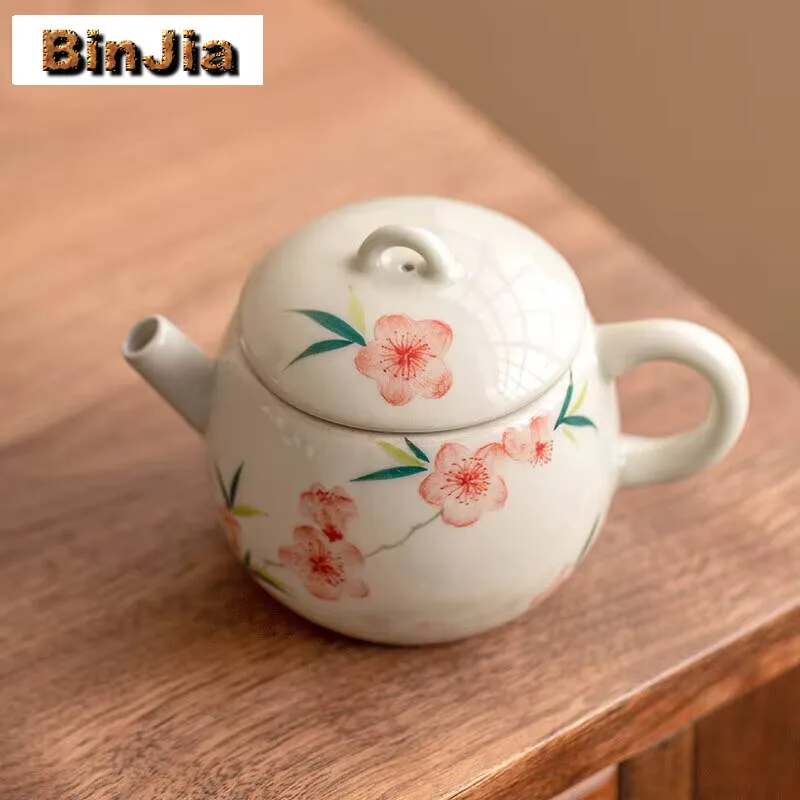 150Ml Hand Painted Peach Blossom Teapot Aesthetic Household Tea Brewing Kettle With Ball Hole Cafes Kung Fu Supplies Craft