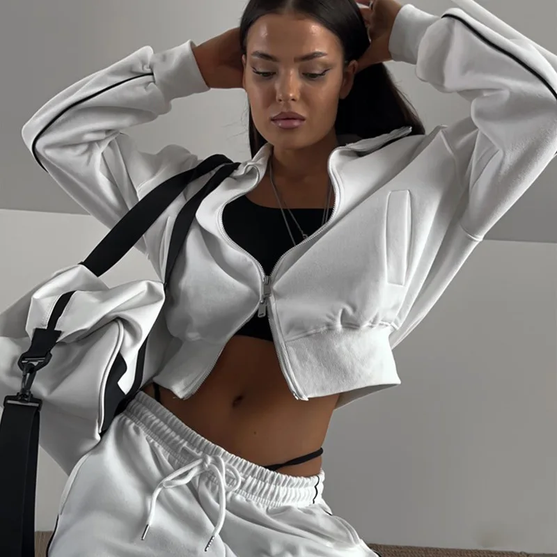

Faionable Casual Spor Zipper Cardigan Jaet Long Pants Women's Two-Piece Set Long Sve Hooded Comfortable Springwear