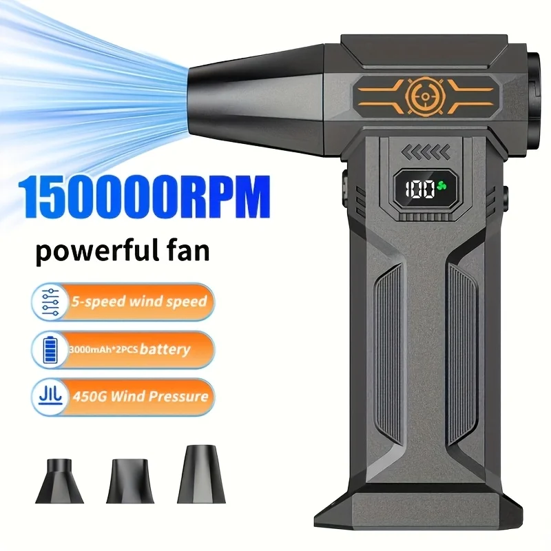 1-Pack Portable Brushless Turbo Blower, USB-C Cordless, High Power, Yard/Garden/Snow Cleaning, Gift-Ready