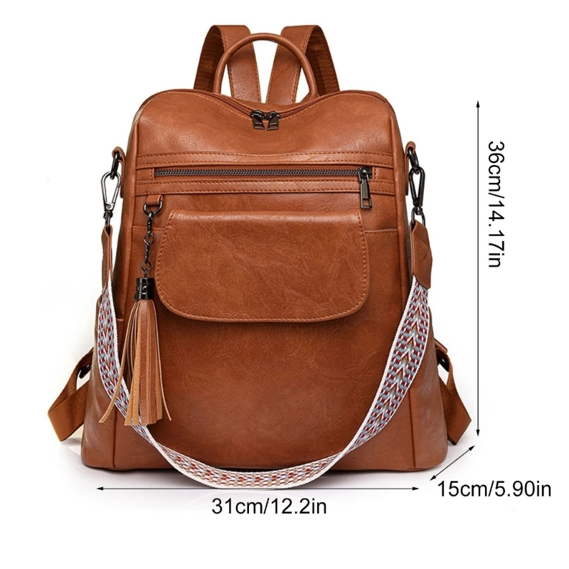 Bolso hombro para mujer Mochila cuero PU Mochilas vintage Mochilas casuales grandes