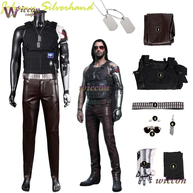 Wona/ Cyber2077 Punk Cosplay Johnny Cosplay Silverhand Costume Game Roeplay Vest Sleeve Mens Pants Halloween Carnival Clothing view 2