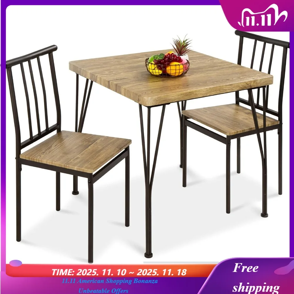 

3-Piece Set Modern Table Set, Metal and Wood Square Table for Kitchen, Dining Room Customized
