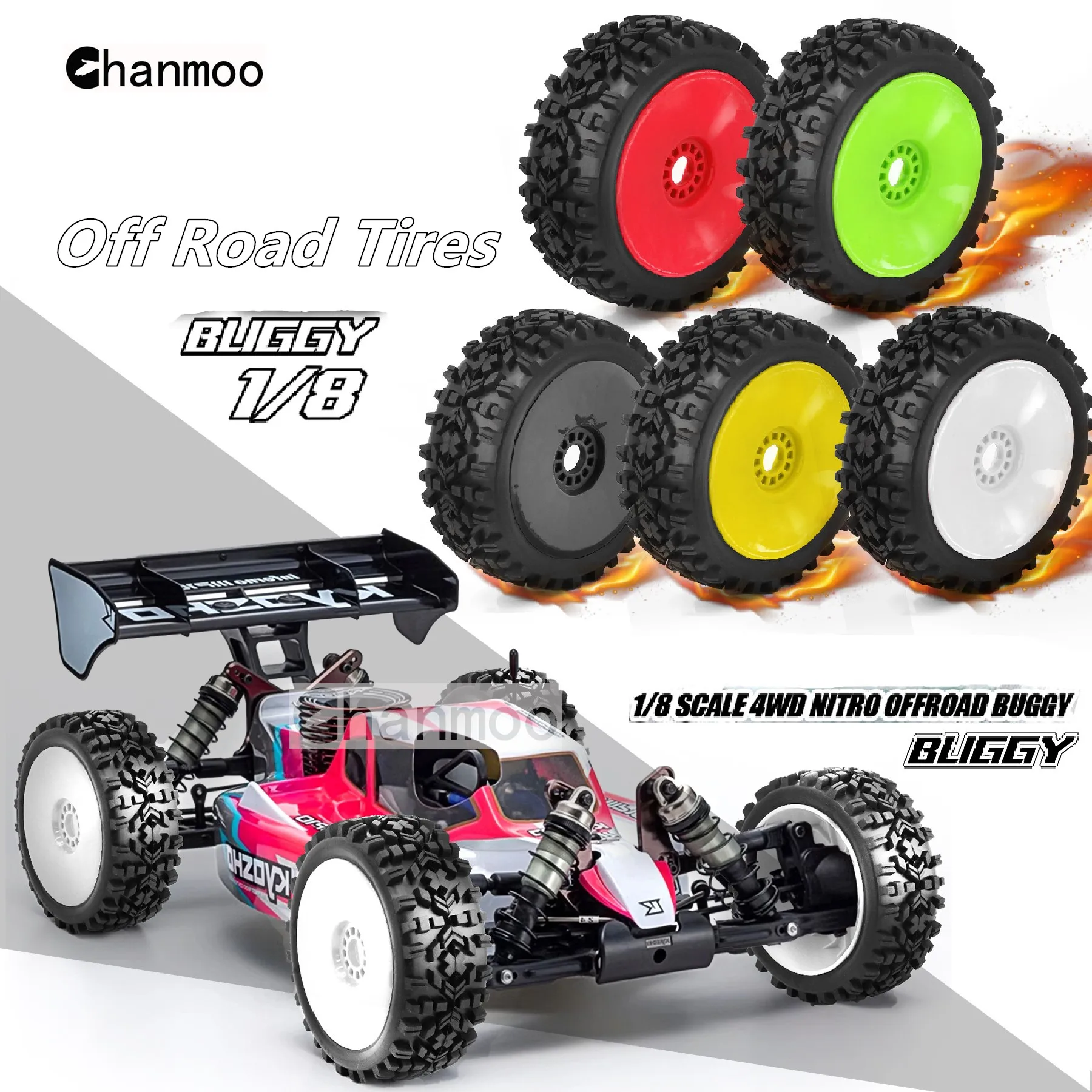 

1/8 Buggy Wheel Tires 17mm Hex for 1:8 RC Off Road Car ARRMA Typhon Traxxas Talion Team Trxs Redcat Losi Kyosho HPI WR8 HSP