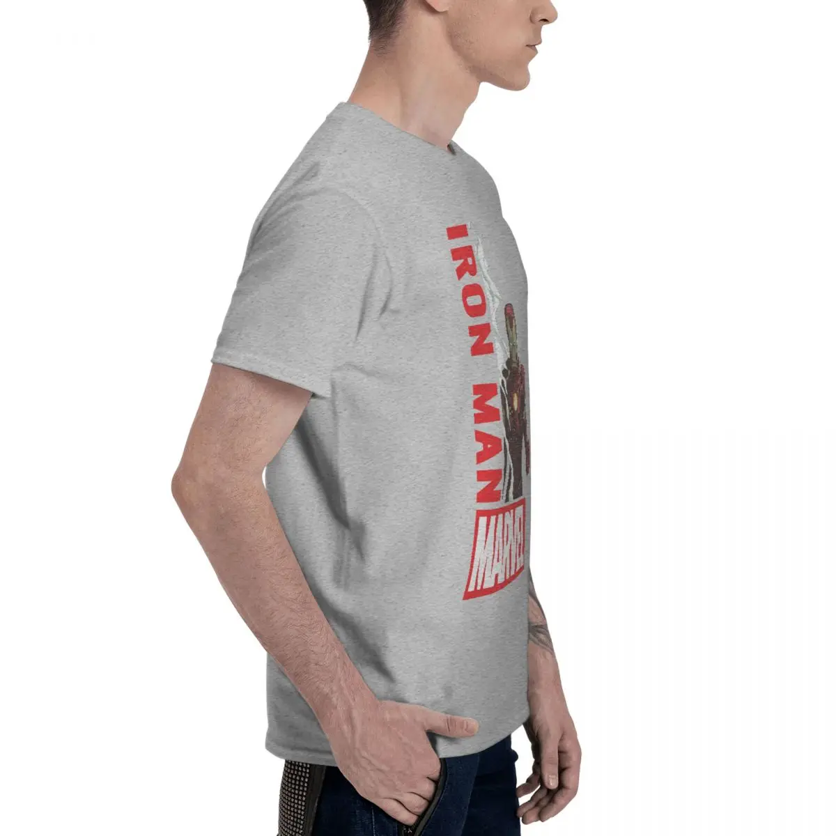 Men T-Shirts Logo Novelty Cotton Tees Short Sleeve Marvel Iron Man Film T Shirts Round Collar Clothes Graphic image 5