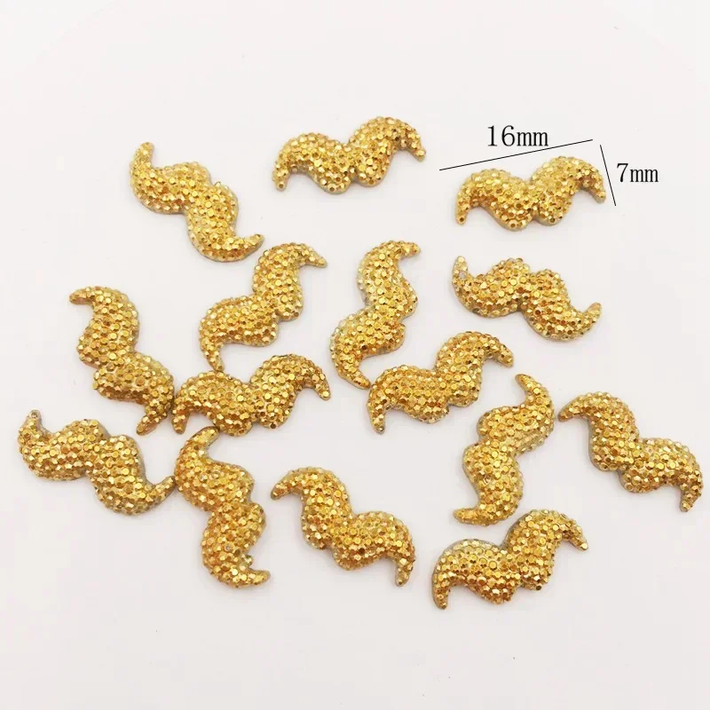 50PCS Shiny Resin Lovely Golden Beard Flatback Rhinestone DIY Wedding Scrapbook Appliques Ornaments Crafts F924