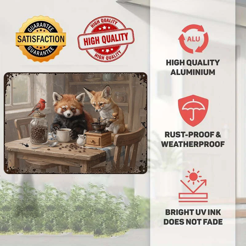 Animals Enjoying Coffee Tin Poster Customized Wall Art Retro Vintage Metal Signs for Fans Room Decoration Garage Bathroom Decor