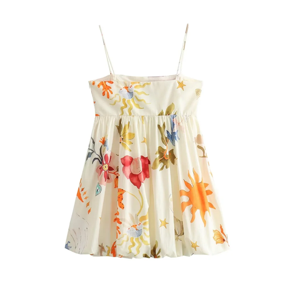 Taop&Za 2024 Summer New Product Women\'s Fashion Casual Sleeveless Printed Loose Suspended Mini Dress