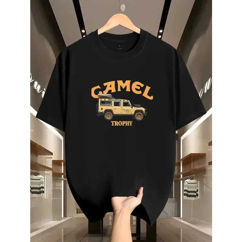 Herren-T-Shirt mit Vintage-Camel-Trophy-Auto-Print, lässige Streetwear, Baumwolle, kurzärmelig, Sommer-T-Shirts