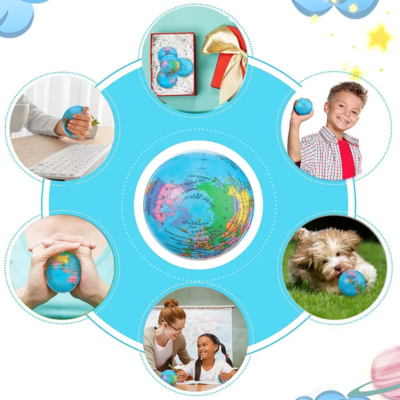 2Pcs Mini Erde Stress Bälle Spielzeug Finger Übung PU Globus Squeezable Bälle Pädagogisches Schaum Sport Ball Dekompression Geschenk – Detail 2