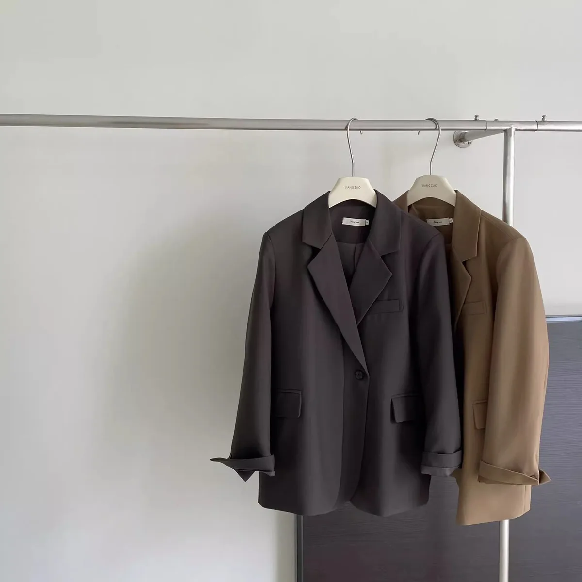 Dames Blazer Groen Oversize Koreaans Chic Lente Modieus Stand Pad Straat Eén knop Capabel Woon-werkverkeer Blauw Hoog Klassiek