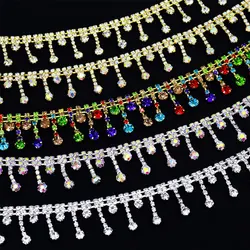 10Yards Rhinestone Fringe Trim Sparkle Diamond Rhinestone Tassel Chain Crystal Belt Clothing Bag DIY Wedding Decoration Gift
