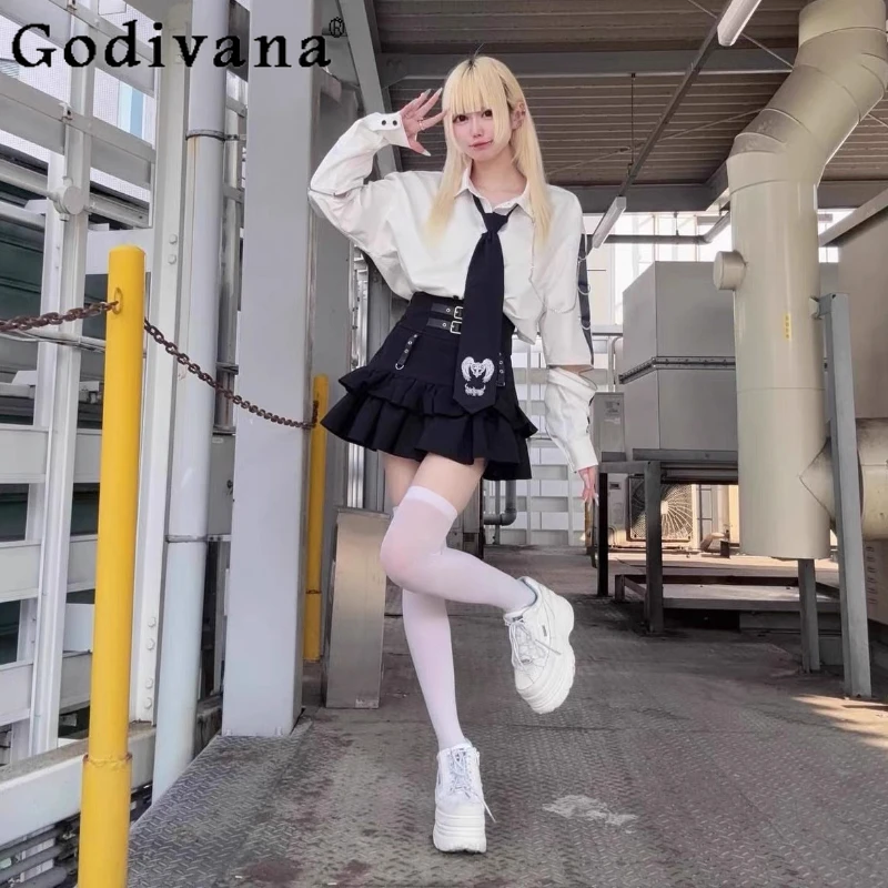 

2025 Subculture Gothic Black Mini Skirt Spring Autumn New 2025 Girls Sweet Cool Elastic Waist Y2K Cake Skirt Mine Short Skirts