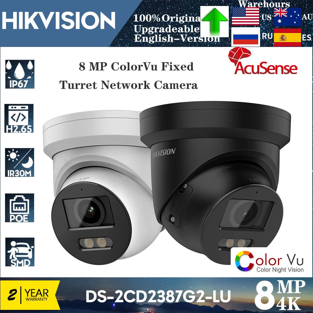 hikvision built in mic colorvu turret camera ip full color poe cameras ip67 cctv original 8mp 24 7colorvu ds2cd2387g2 lu 01