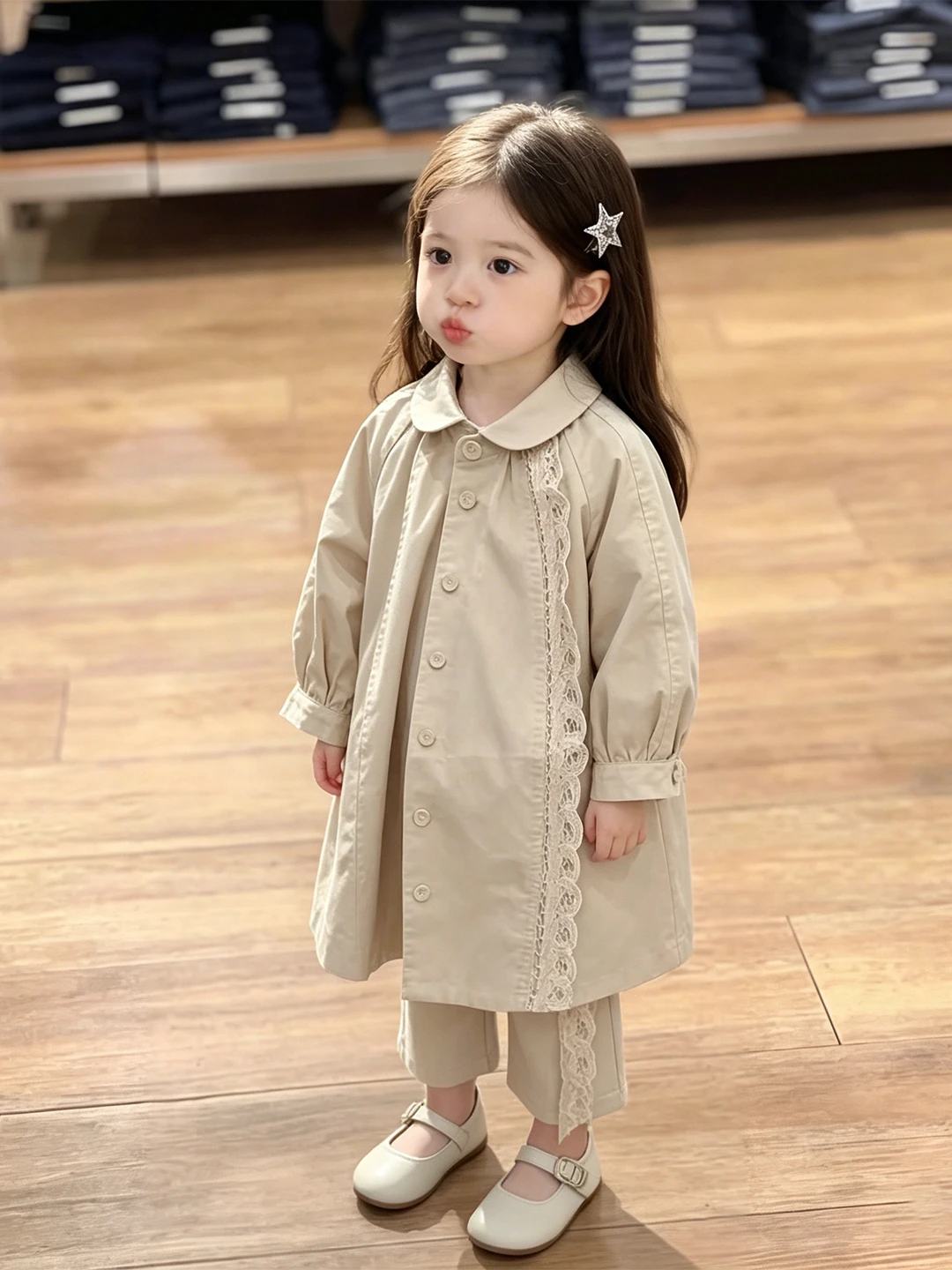 girls'-windbreaker-jacket-children's-spring-fashion-loose-windproof-light-beige-stylish-clothes-trendy-long-sleeve-simple-style