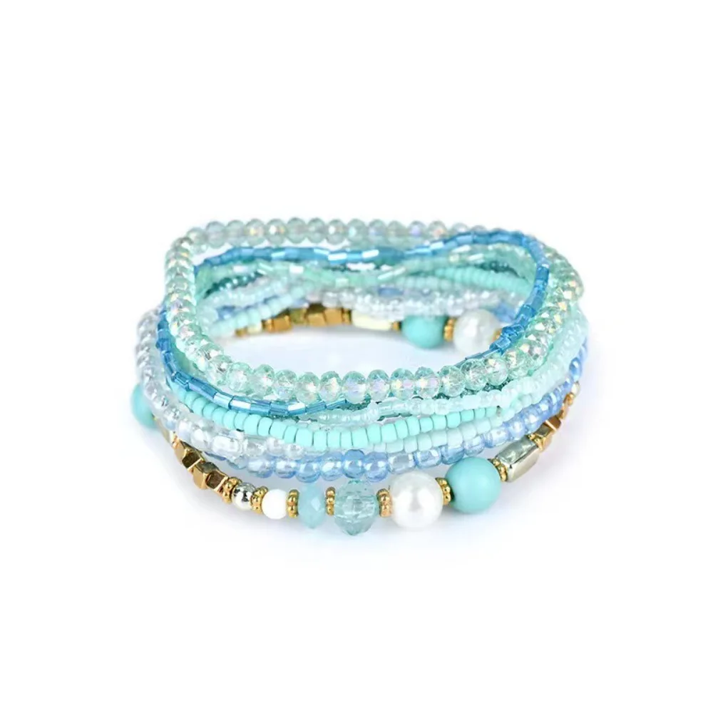 10Pcs/Set Colorful Bohemian Beads Bracelets Stackable Pearl Beaded Multilayer Bracelets Shiny Hand Jewelry Bangle Set Women