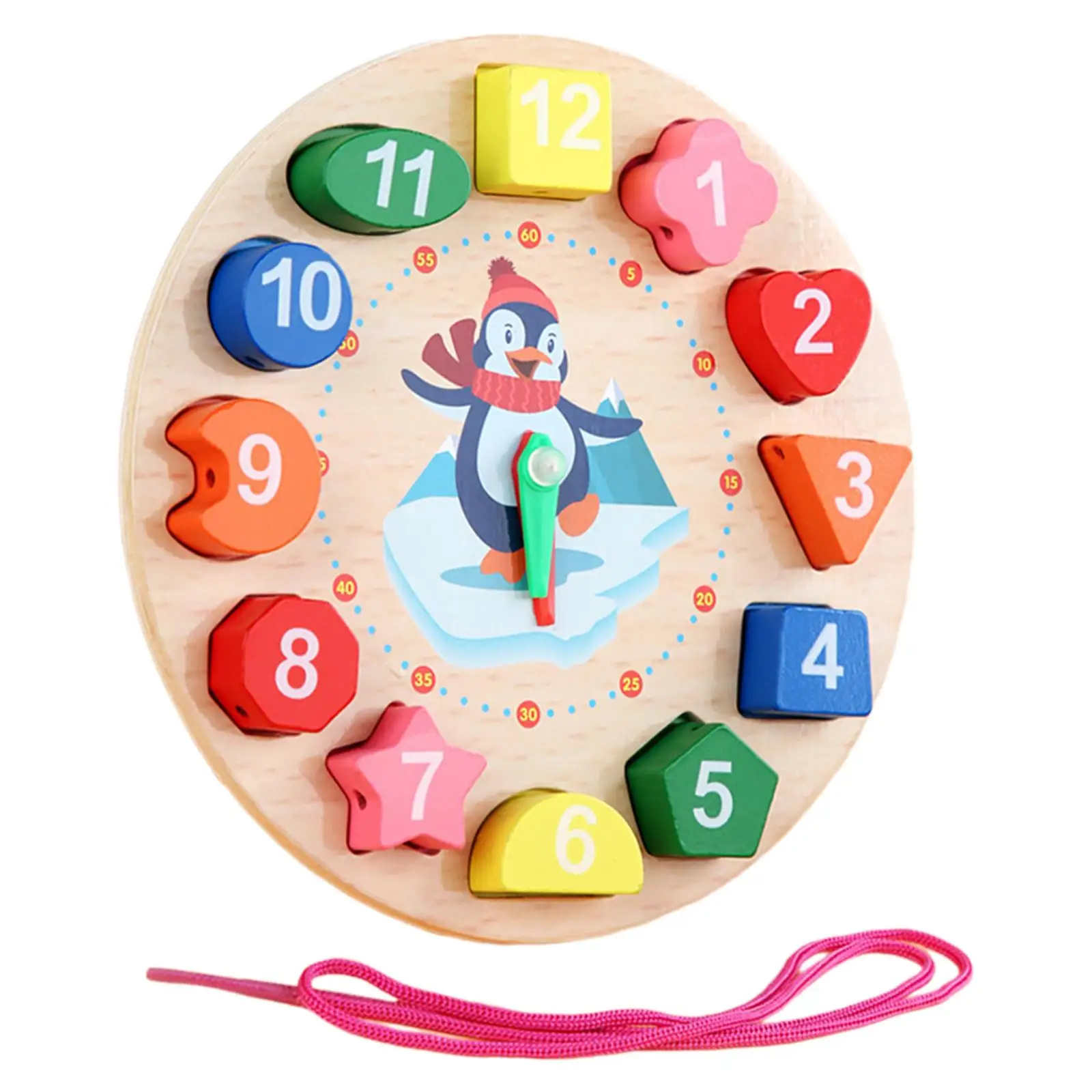 Houten vorm Kleursorteerklok Unieke kralenpuzzelstukjes Klok Leren voor kinderen vanaf 3 jaar Leuk cadeau Kinderen Kleuterschool Baby