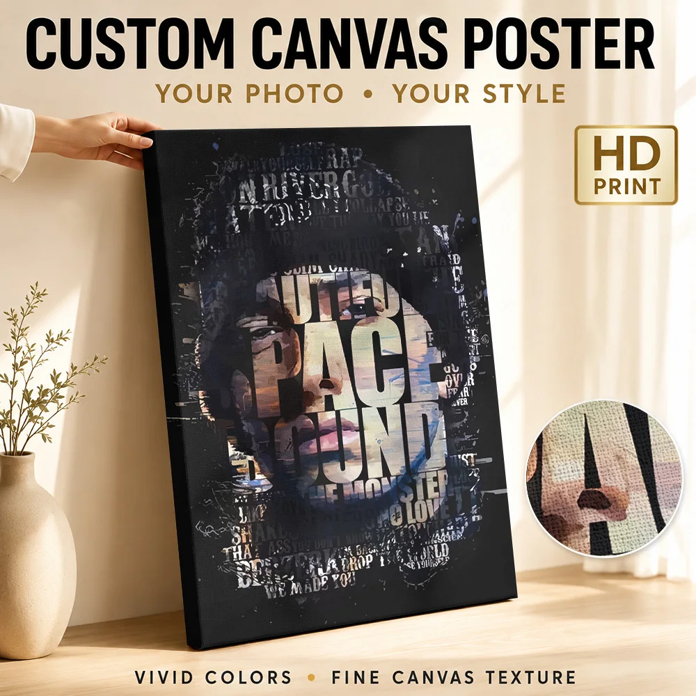 Text Art Portrait of a Person Canvas Print Poster Personalized Motivational Typography Wall Paintings Decoration for Gym Office