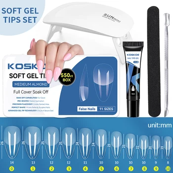 Kckoe dicas de unhas cola gel imprensa em dicas de unhas falsas conjunto extensão do prego gel macio lâmpada uv arquivos de unhas acessórios kit inicial