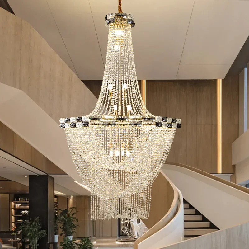 

European Style LED Pendant Light Luxury For Living Room Crystal Chandelier Hotel Lobby Villa High Ceiling Staircase Chandelier