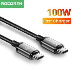 Rocoren 100W 5A USB Type C To USB C Cable 2m PD Fast Charging Charger Wire Cord For Macbook Samsung Xiaomi Type-C USBC Cable