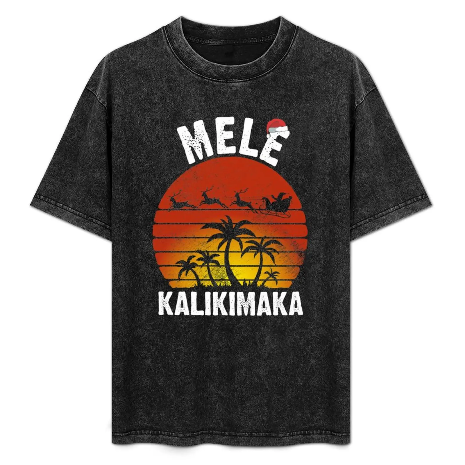 

Mele Kalikimaka Vintage Hawaiian Christmas T-Shirt Big and Tall Crew Neck Tee