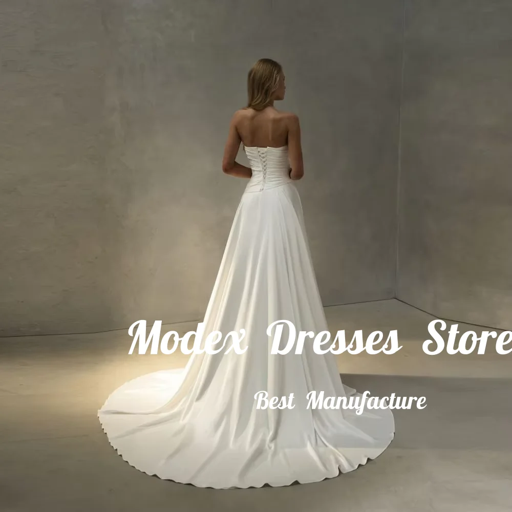MODX Simple Satin Wedding Dress Strapless A Line Bridal Gown Minimalist Custom Made Bridal Gown Vestidos De Novia New Arrival ﻿