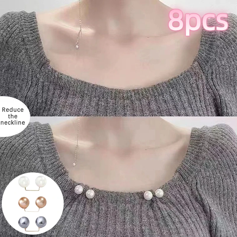 8PCS Fashion Pearl Non-Slip Safety Pins - Dress Brooch, Waist Fastener, Collar Adjuster & Scarf Decorative Clips