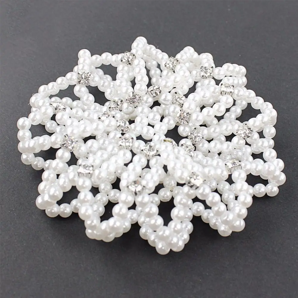 

Girls Furling Dancing Crochet Elastic Handmade Snood Headwear Hair Bun Pearl Hair Nets Bun Net