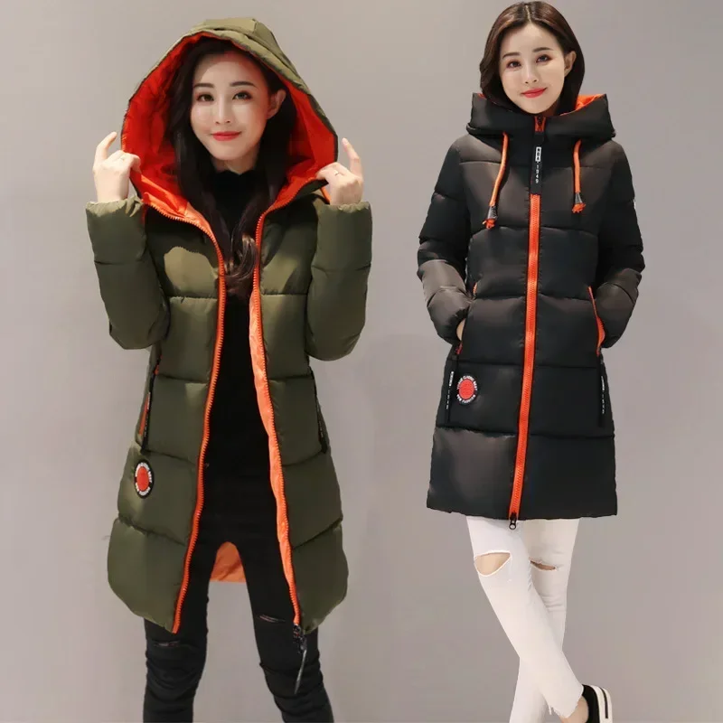 

Winter Warm Mid-length Windbreak Hooded Parkas Women Print Cotton Coats Korean Fashion Overcoat Casual Snow Casaco Puffer Jacket