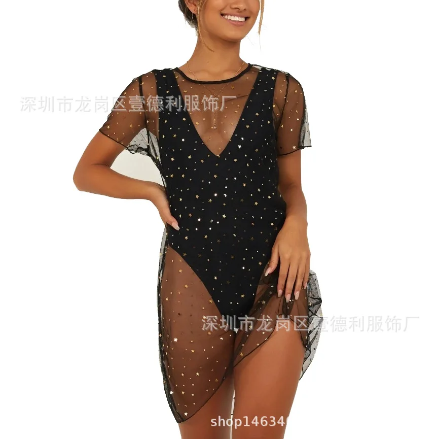 Hot Selling Sexy Sequin Mesh Dress Mid to Long T-shirt Skirt for Women