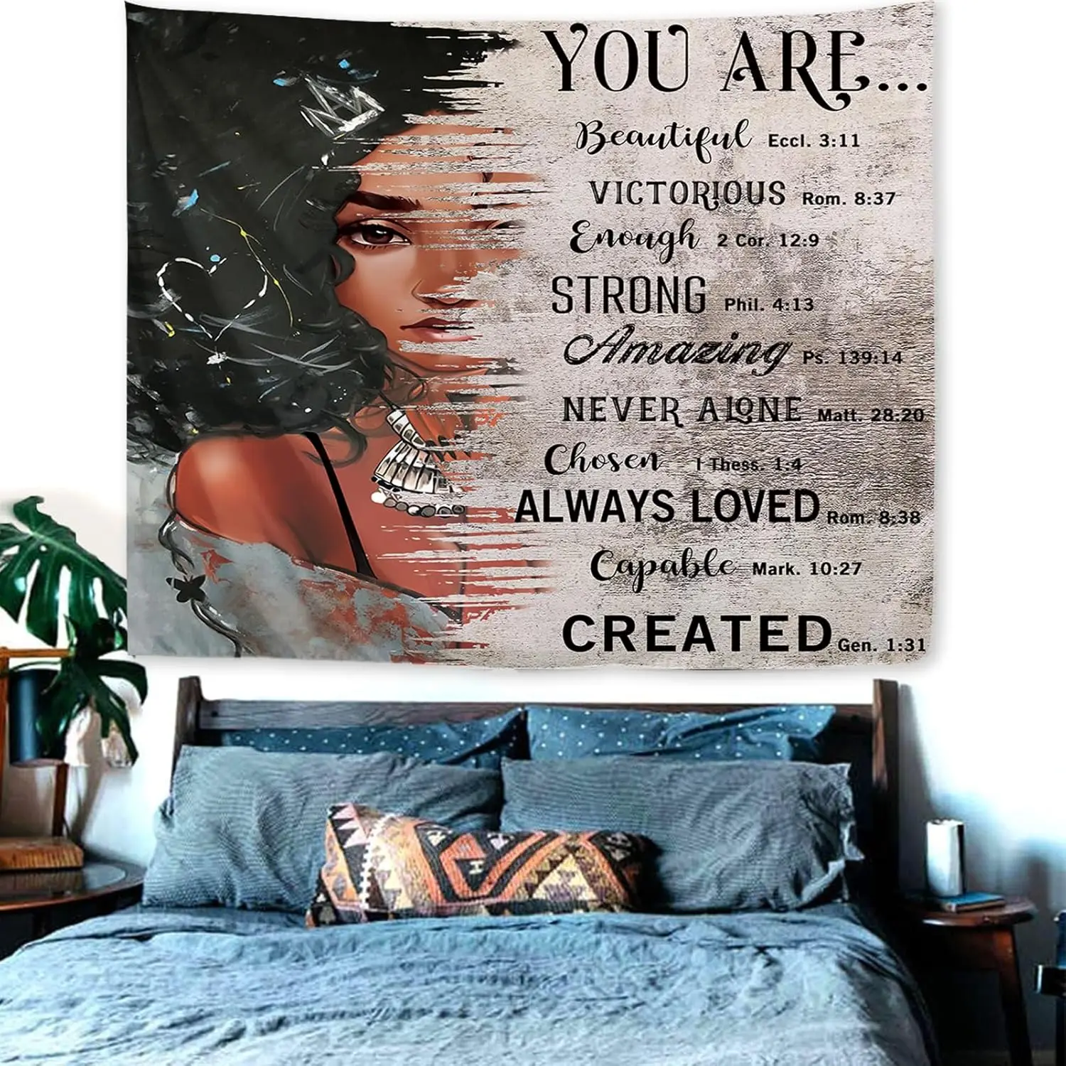 Christian Inspirational Tapestry Wall Hanging Bible Verse Quote You Are Beautiful Scripture Decor Boho Nursery Room Gift Polyest
