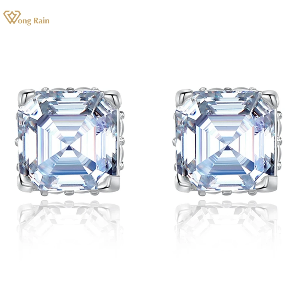 

Wong Rain 100% 925 пробы Silver VVS1 3EX D Color Asscher Cut 5 мм бриллиантовые драгоценные камни серьги-гвоздики ювелирные изделия