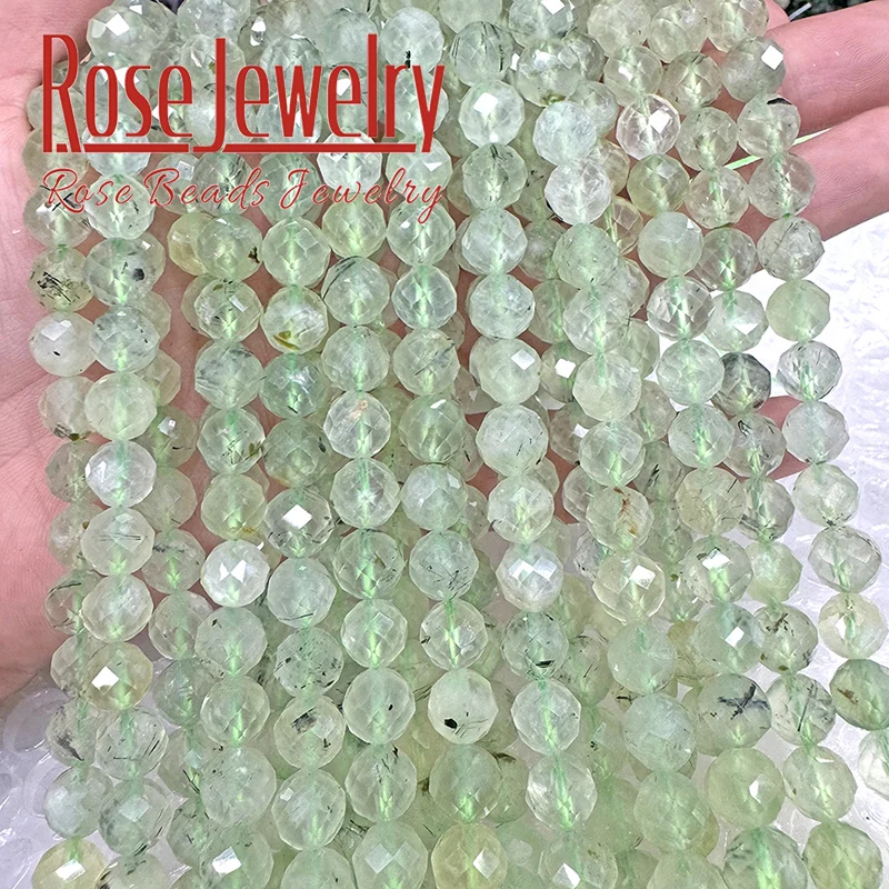 7A Natural Green Faceted Prehnite Crystal Beads Round Loose Beads for Jewelry Making DIY Handmade Bracelet Necklaces Accessories