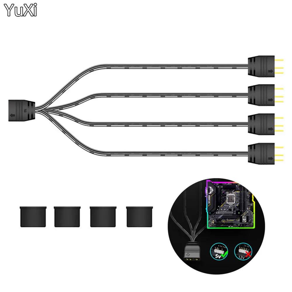 

5V ARGB Extension Line 3Pin Fan HUB Splitter 33.5cm Power Cable Extension Cord Line for Mainboard 1 to 2/4 Interface