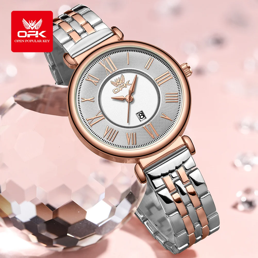 OPK Brand Women's Watch Steel Strip Fashion Calendar Display Quartz Waterproof 8167