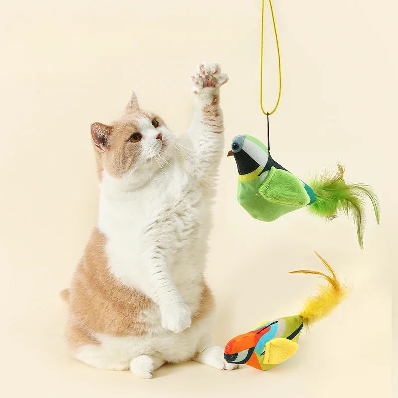 

Cat Plush Toys Interactive Squeaky Durable Stuffed Pet Puppy Simulation Bird Toys Pet Rechargeable Lifelike Bird Plush Toy