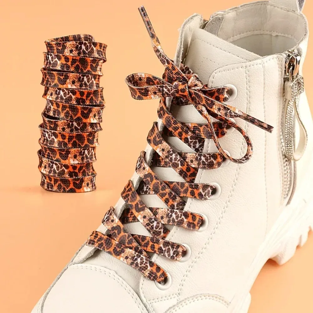 1 Pair Leopard Print Shoelaces Flat Laces for Sneakers Unisex Canvas Shoes Accessories