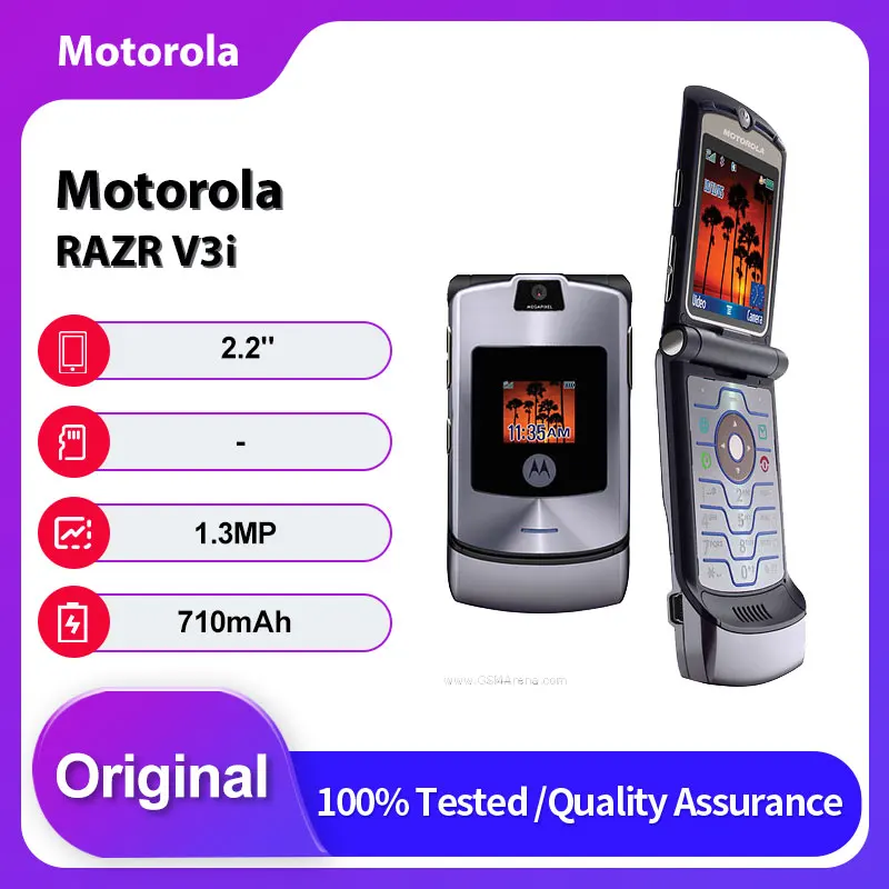 Teléfono Móvil Motorola RAZR V3i 2G 1.3MP Bluetooth Original Desbloqueado con Teclado Ruso y Árabe